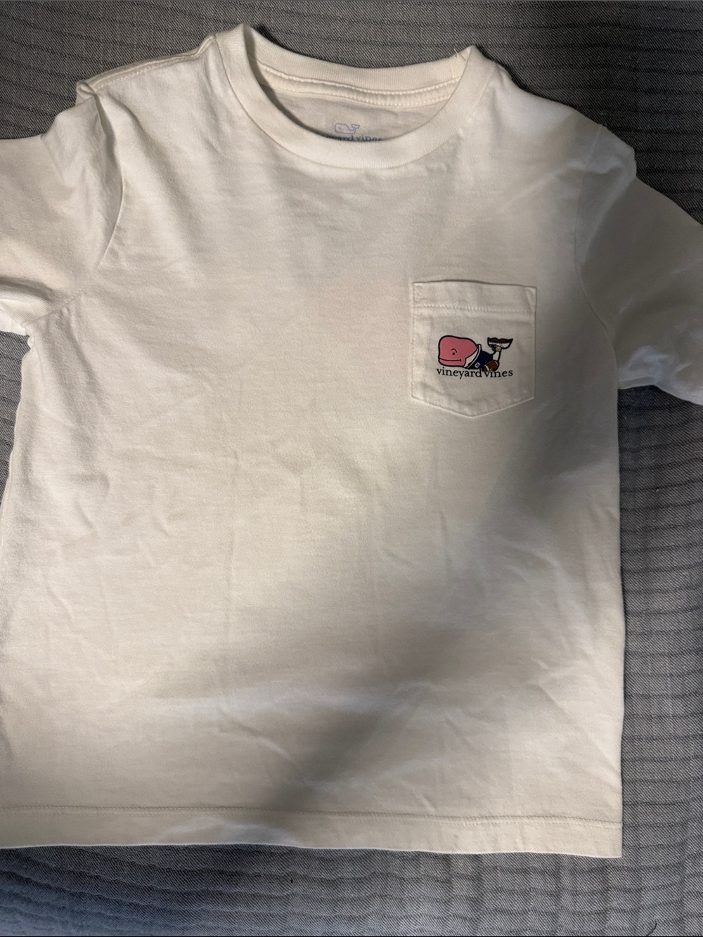 Vineyard Vines Kids White Tee with Pink Whale Pocket Logo
